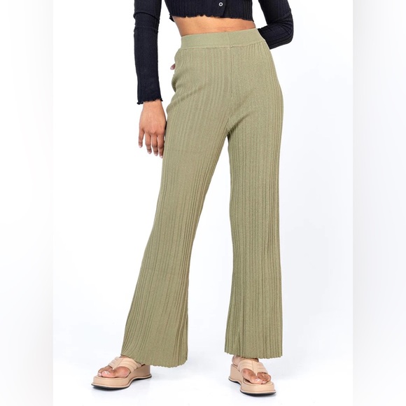 Princess Polly Reah Knit green flare pants - Picture 1 of 3
